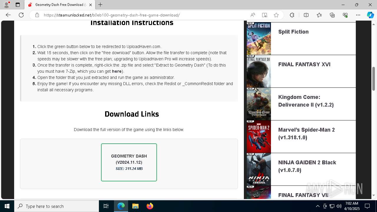 Malware analysis https://steamunlocked.net/ Malicious activity | ANY ...