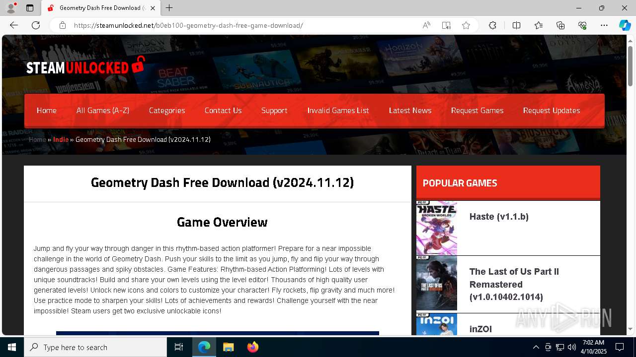 Malware analysis https://steamunlocked.net/ Malicious activity | ANY ...