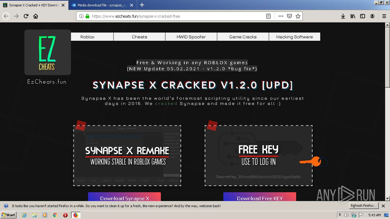 Https Www Ezcheats Fun Synapse X Cracked Free Any Run Free Malware Sandbox Online - synapse x crashing roblox without opened