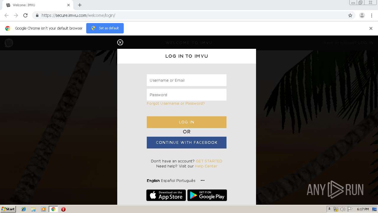 Malware analysis https://secure.imvu.com/welcome/login/ No threats detected  | ANY.RUN - Malware Sandbox Online