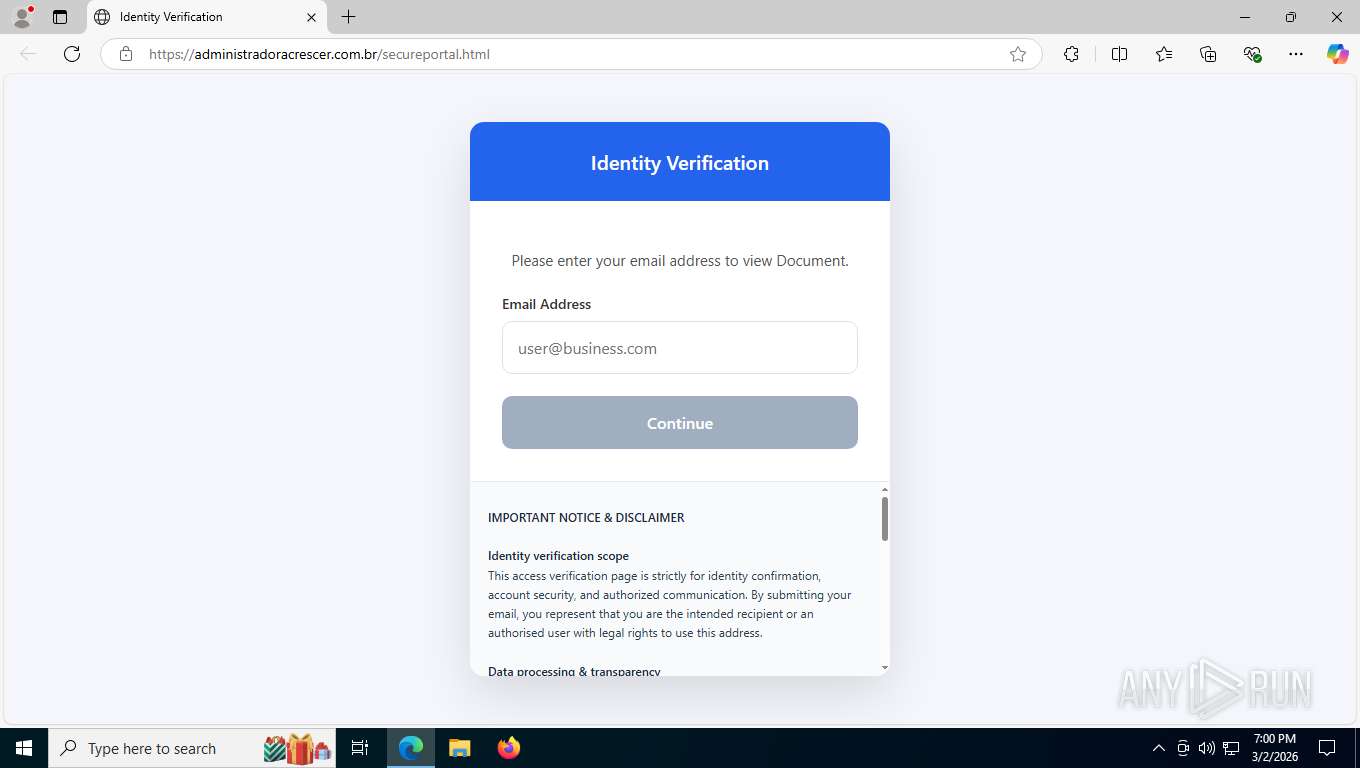 Analysis https://administradoracrescer.com.br/secureportal.html ...