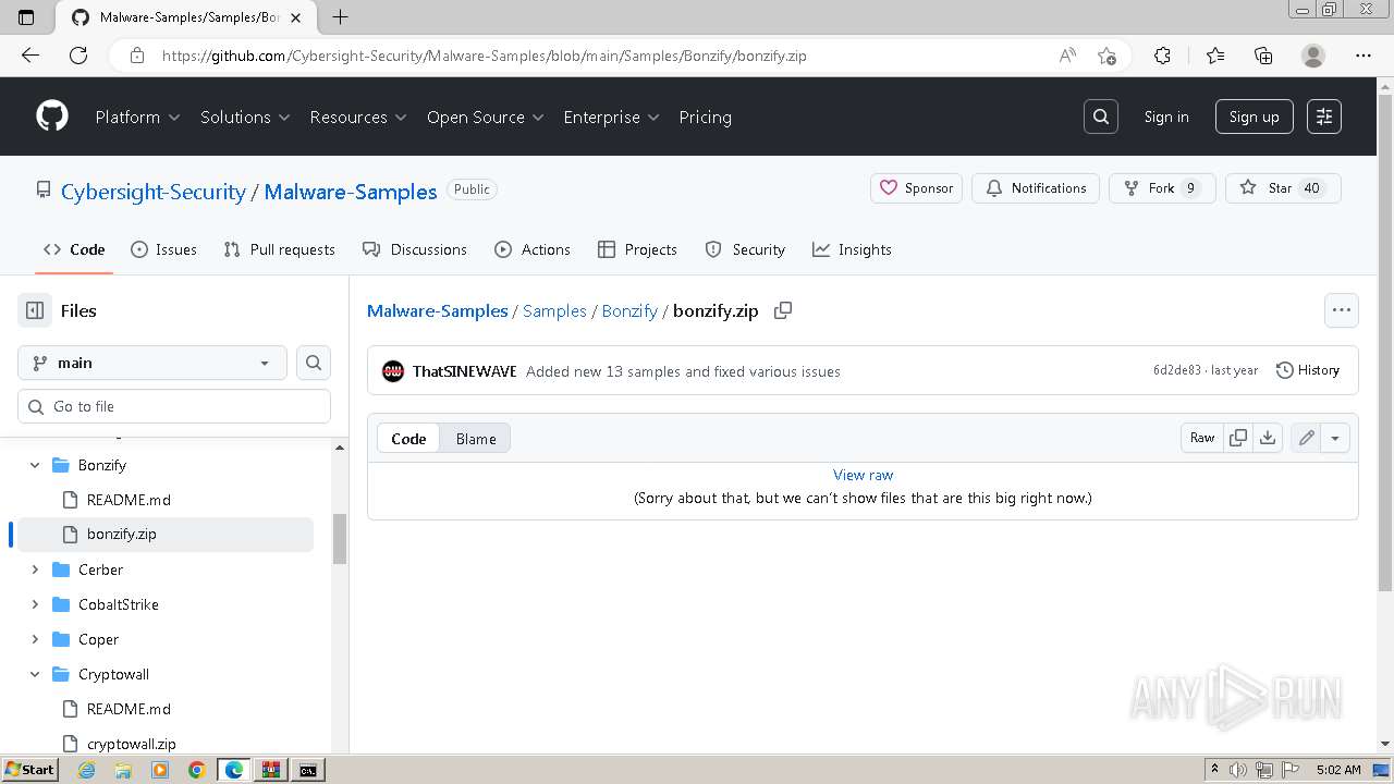 Malware analysis https://github.com/Cybersight-Security/Malware-Samples ...