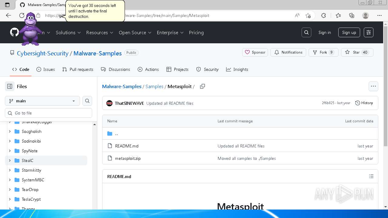 Malware analysis https://github.com/Cybersight-Security/Malware-Samples ...