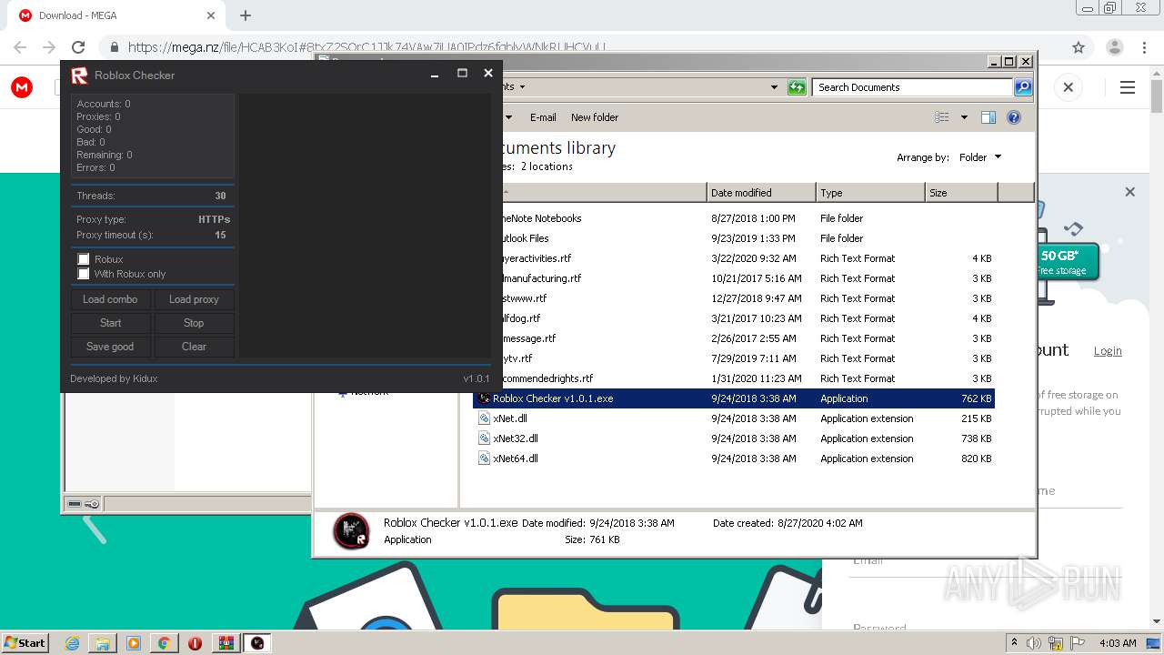 Https Mega Nz File Hcab3koi 8txz2sqrc1jjk74vaw7iua0ipdz6fgblywnkruhcvuu Any Run Free Malware Sandbox Online - roblox account checker v1.0.0