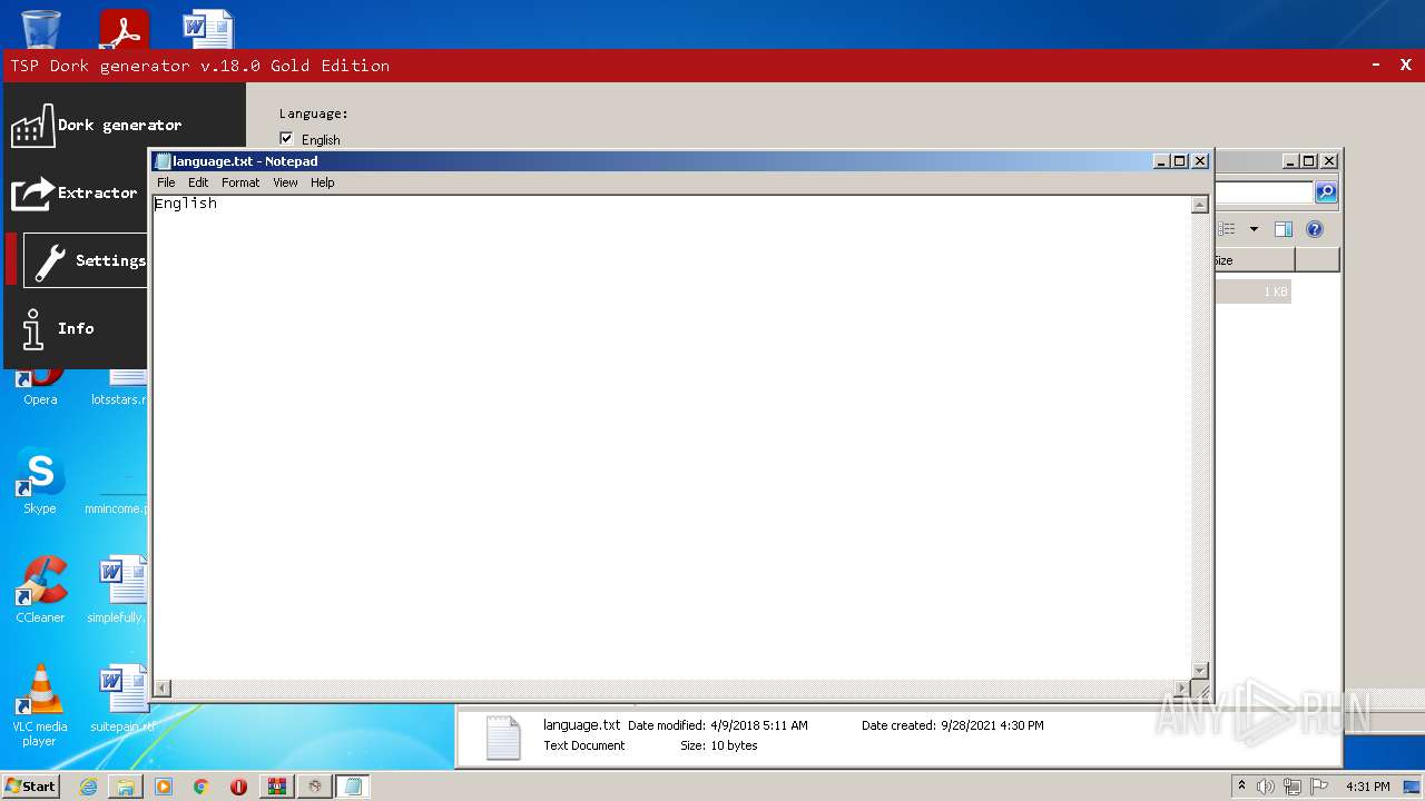 Malware analysis TSP Dork generator v.18 Gold Edition (1).zip Malicious