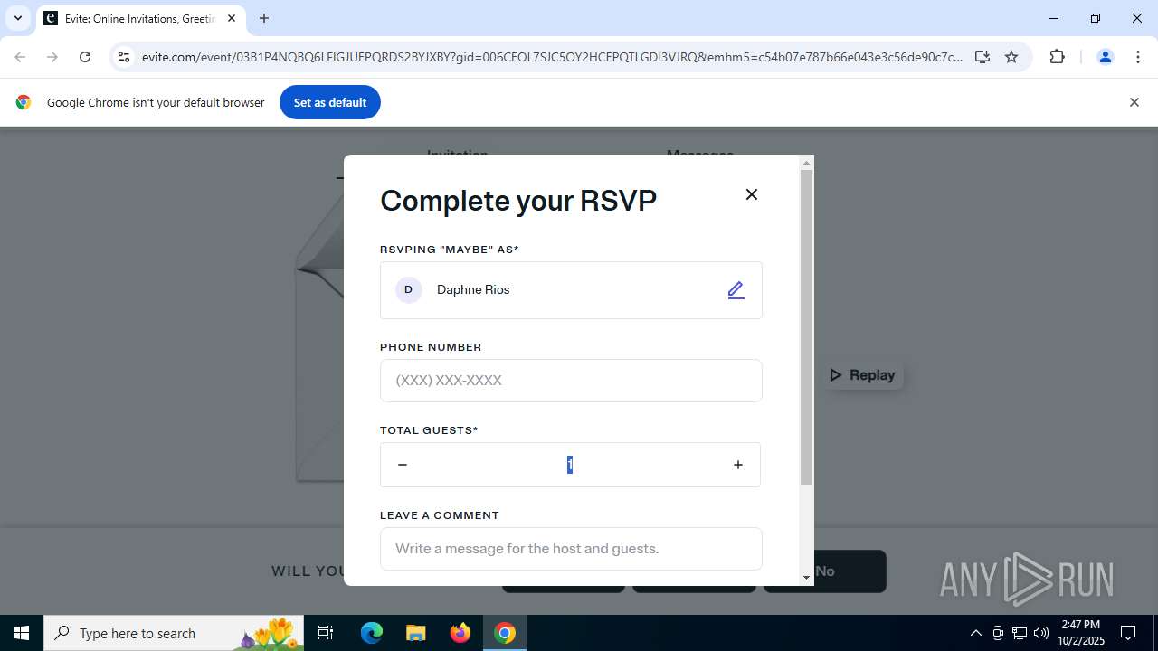 Malware analysis https://www.evite.com/_ct ...