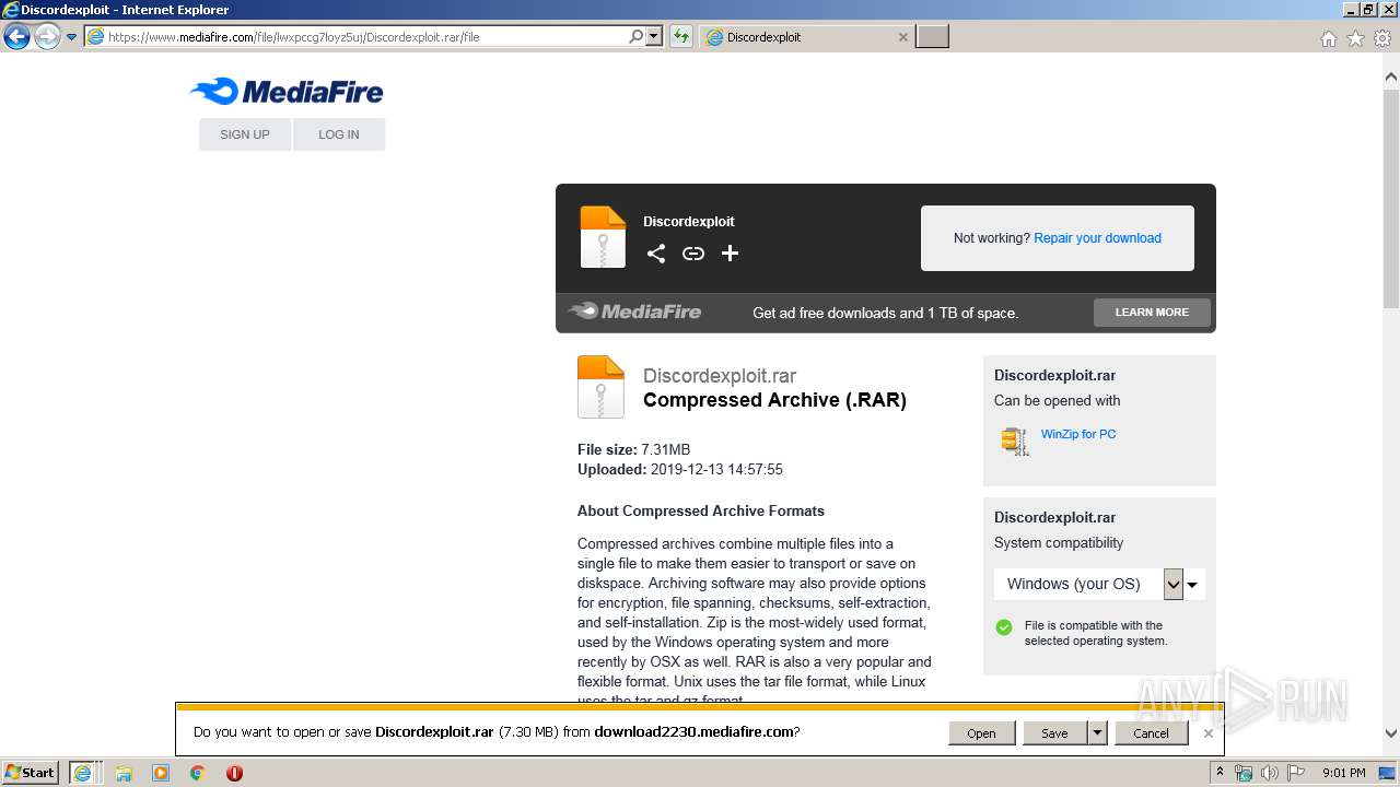 Www Mediafire Com File Lwxpccg7loyz5uj Discordexploit Rar File Any Run Free Malware Sandbox Online