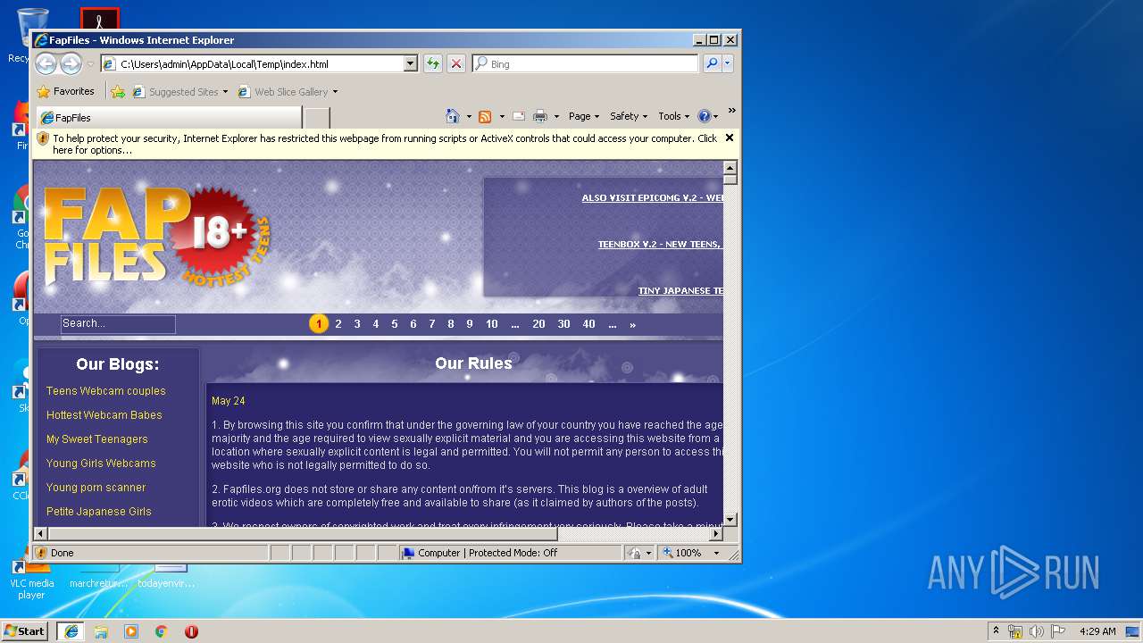 fapfiles.org  2010 Malware analysis index.html No threats detected | ANY.RUN ...