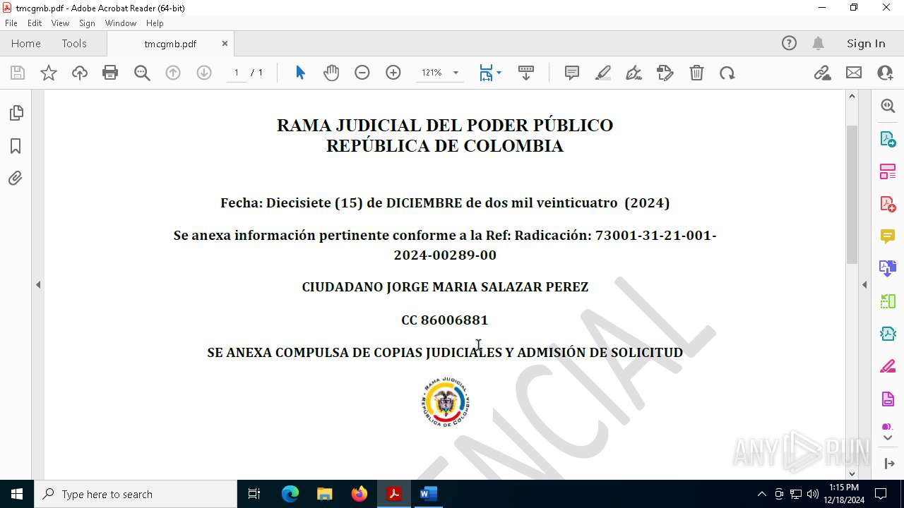 Malware analysis 1NOTIFICACIÓN ELECTRÓNICA auto a través del cual se ... image.