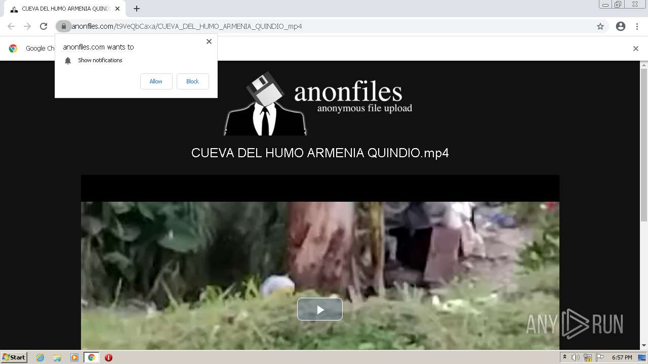 Malware analysis anonfiles.comt9VeQbCaxaCUEVA_DEL_HUMO_ARMENIA_QUINDIO_mp4  Malicious activity | ANY.RUN - Malware Sandbox Online