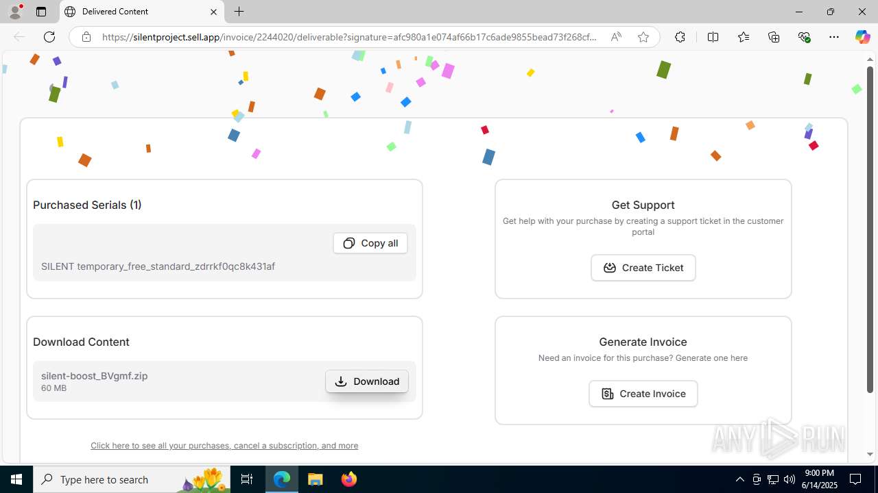 Malware analysis https://silentproject.sell.app/invoice/2244020 ...