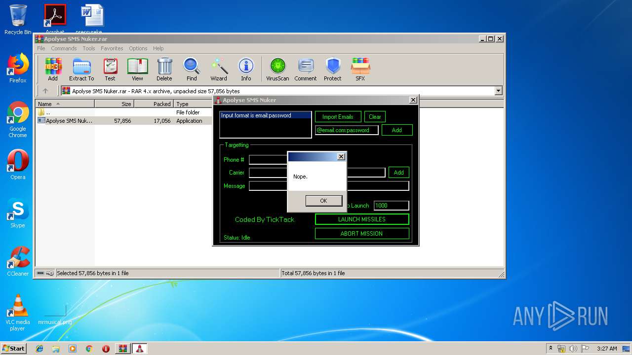 Malware analysis Apolyse SMS Nuker.rar No threats detected | ANY.RUN -  Malware Sandbox Online