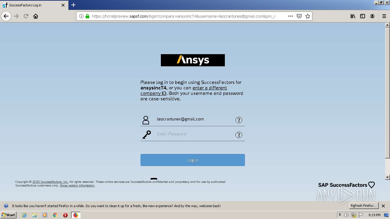 Malware Analysis Https hcm8preview sapsf login company ansysincT4 