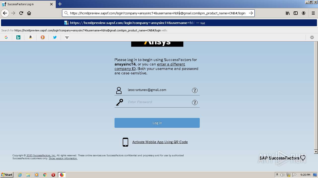 Malware Analysis Https hcm8preview sapsf login company ansysincT4 