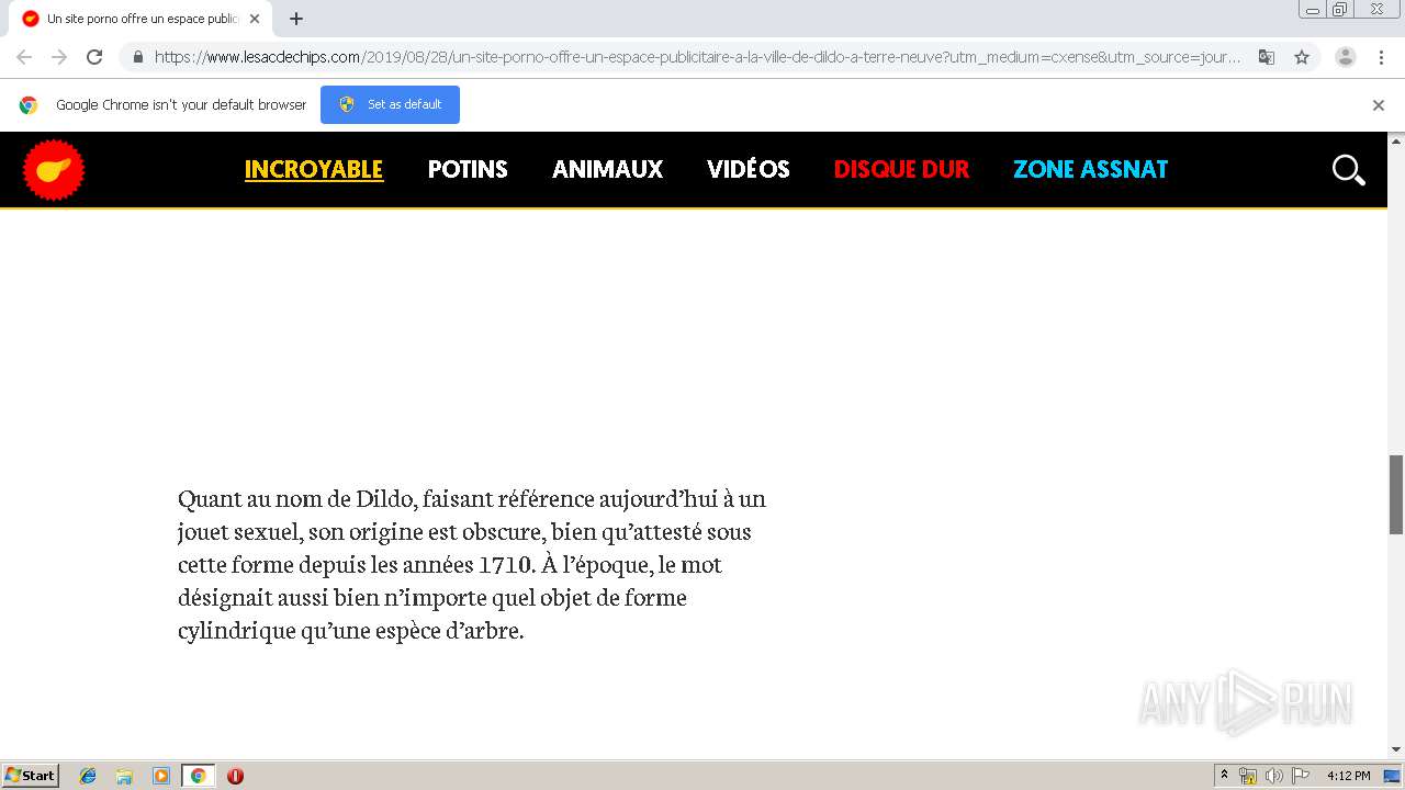 Malware analysis www.lesacdechips.com20190828un-site-porno-offre-un-espace-publicitaire-a-la-ville-de-dildo-a-terre-neuve?utm_medium=cxense&utm_source=journaldequebec.com&utm_campaign=recocxrecs_s  No threats detected | ANY.RUN - Malware ...