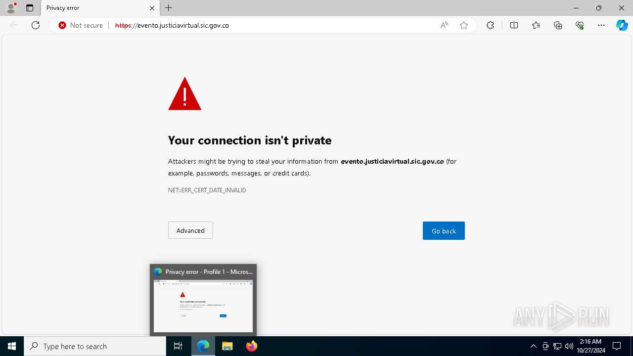 Malware analysis https//evento.justiciavirtual.sic.gov.co/ No threats