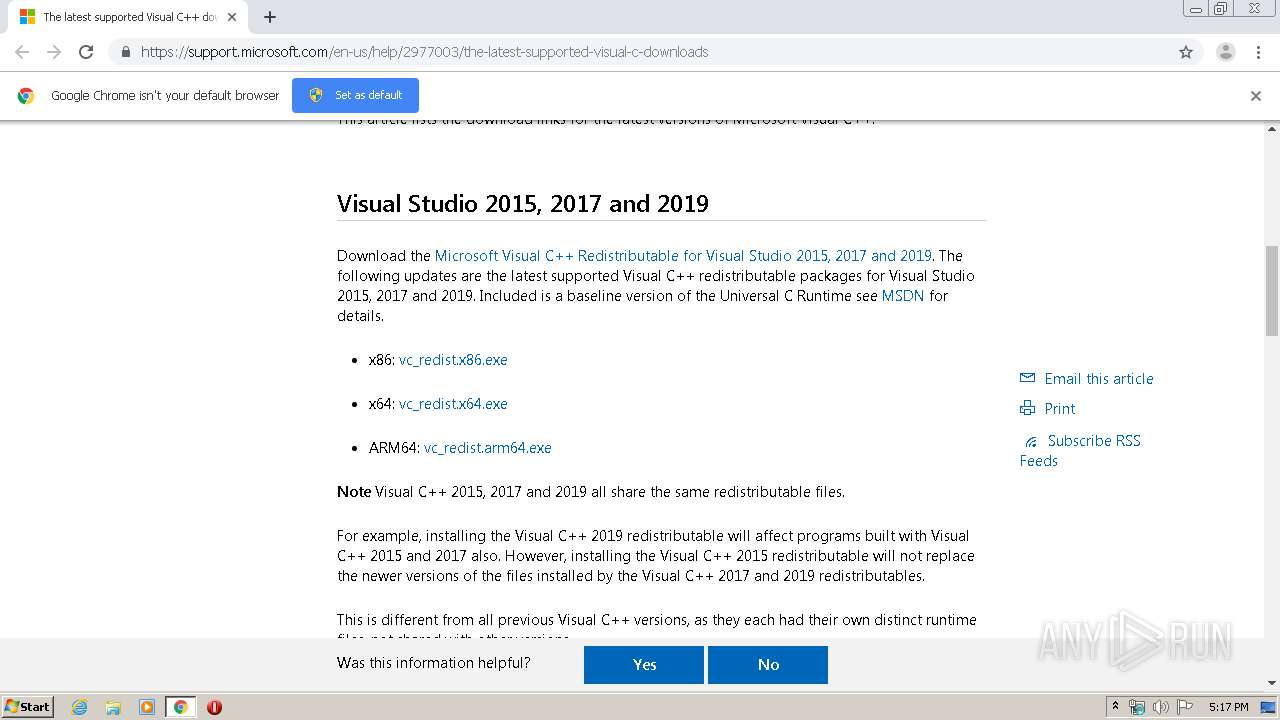 Support Microsoft Com En Us Help The Latest Supported Visual C Downloads Any Run Free Malware Sandbox Online