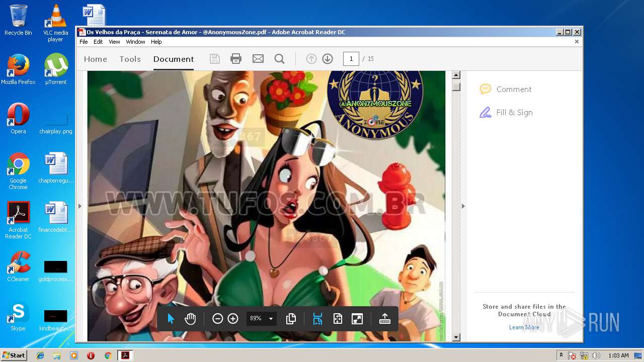 Malware analysis Os Velhos da Praça - Serenata de Amor - @AnonymousZone.pdf  No threats detected | ANY.RUN - Malware Sandbox Online