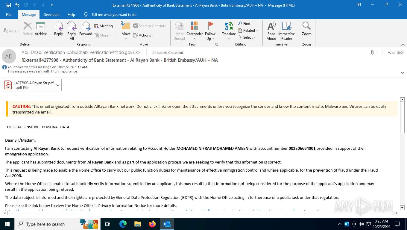 Malware analysis External4277908 - Authenticity of Bank Statement - Al ...