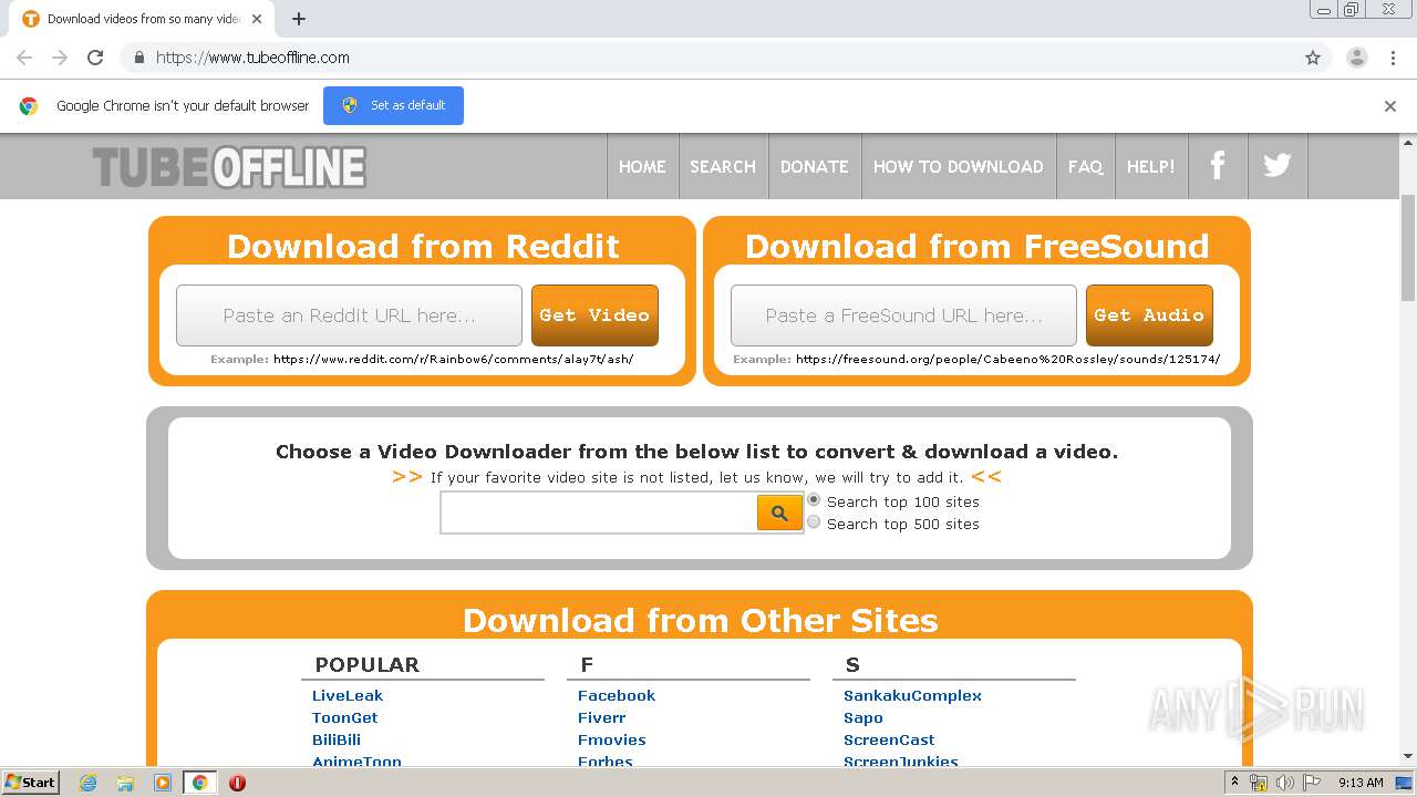 Malware analysis https://www.tubeoffline.com Malicious activity | ANY ...