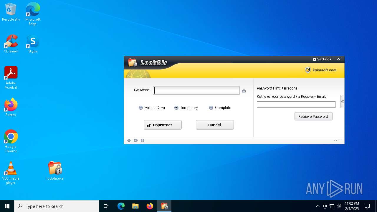 Malware analysis LockDir 7.0.0.95 Multilingual PeskTop .rar Malicious activity ANY.RUN Malware Sandbox Online