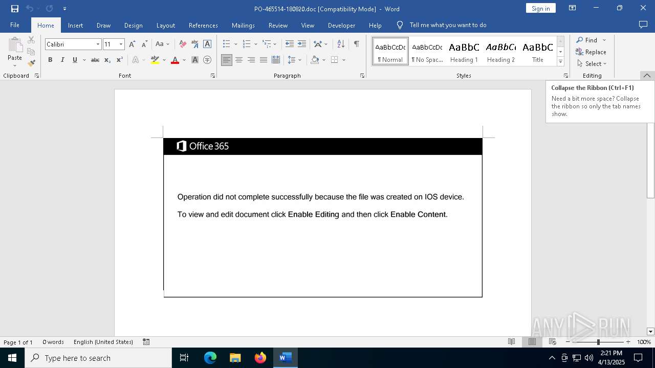 Malware analysis PO-465514-180820.doc Malicious activity | ANY.RUN ...