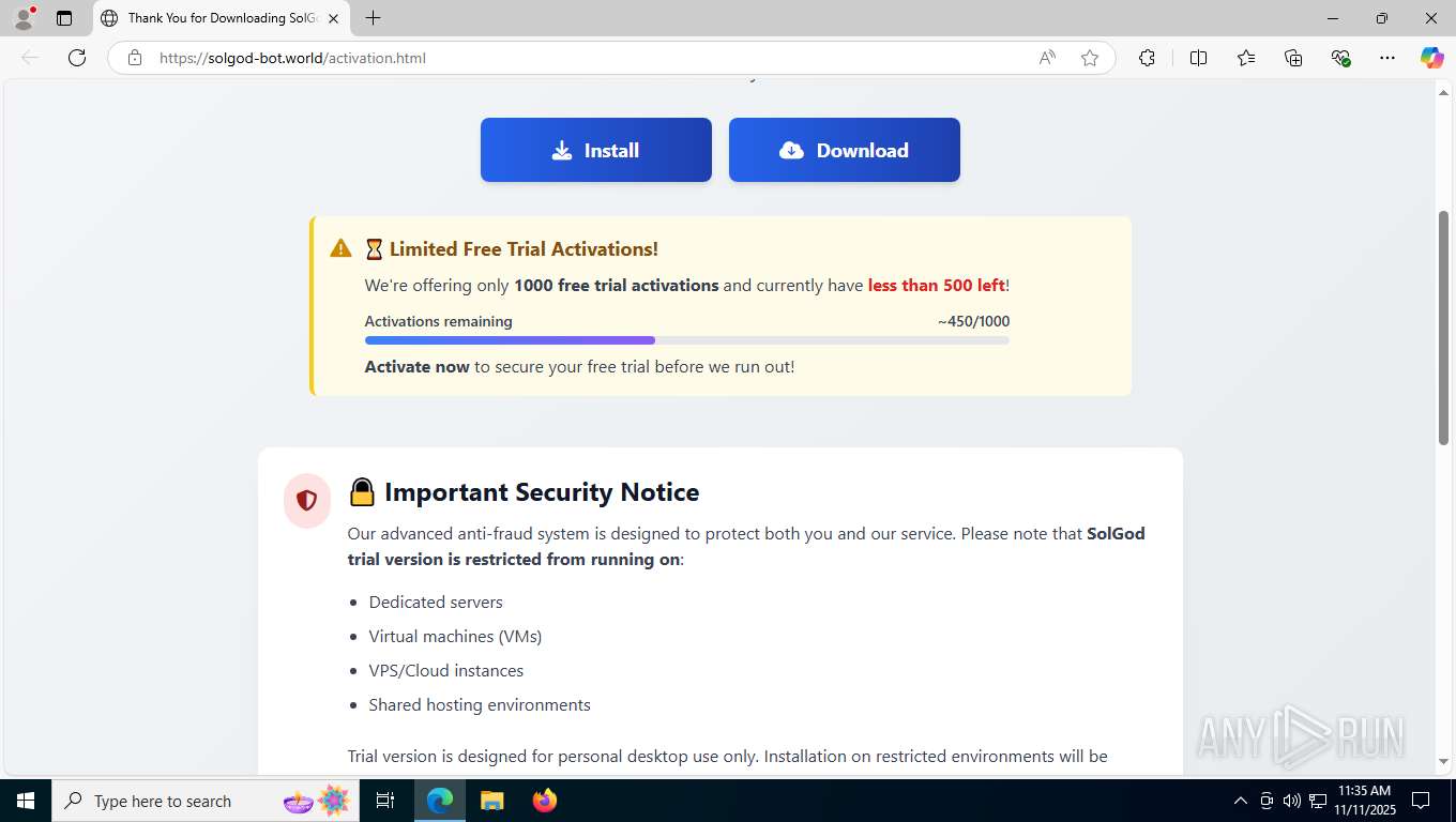 Malware analysis https://solgod-bot.world/activation.html Malicious ...
