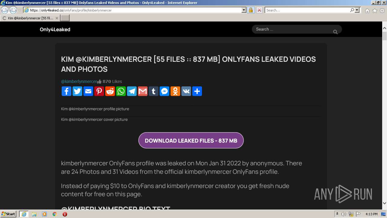 Malware analysis https://only4leaked.co/onlyfans/profile/kimberlynmercer  Malicious activity | ANY.RUN - Malware Sandbox Online