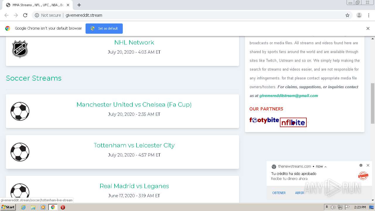 Malware analysis http givemereddit.stream soccer arsenal live
