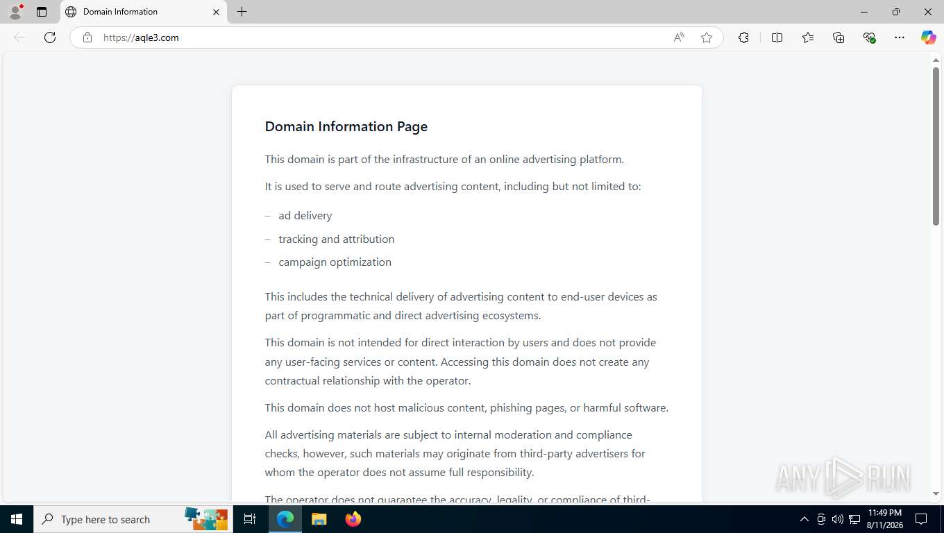 Malware analysis aqle3.com No threats detected | ANY.RUN - Malware ...