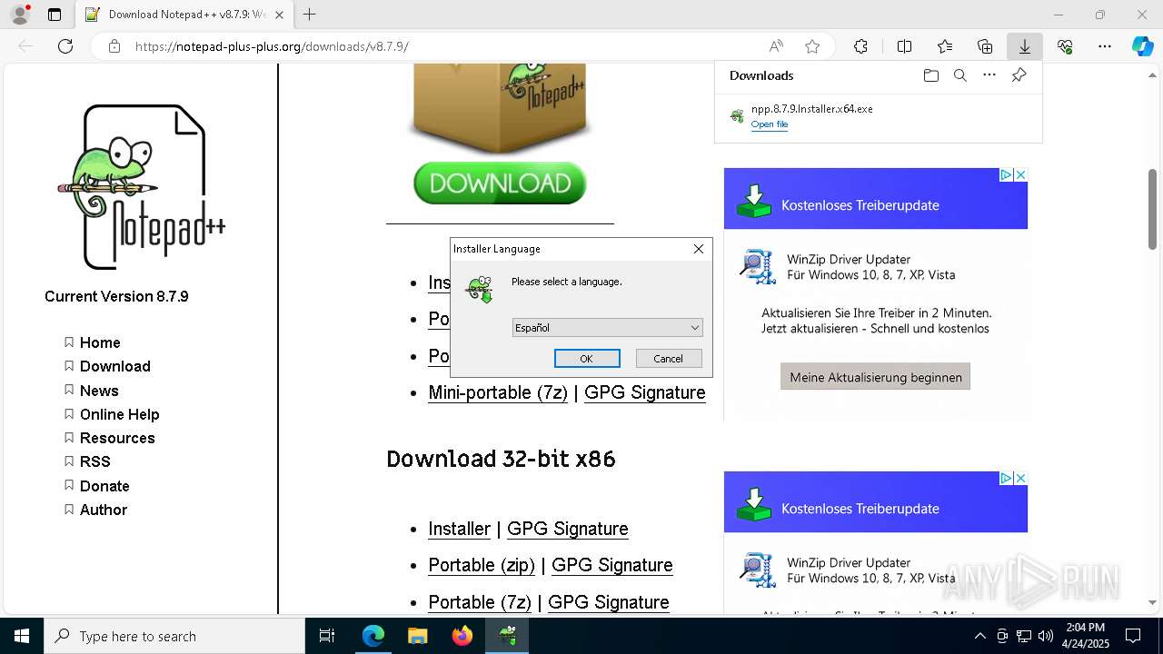Malware analysis https://notepad-plus-plus.org/downloads/v8.7.9 ...