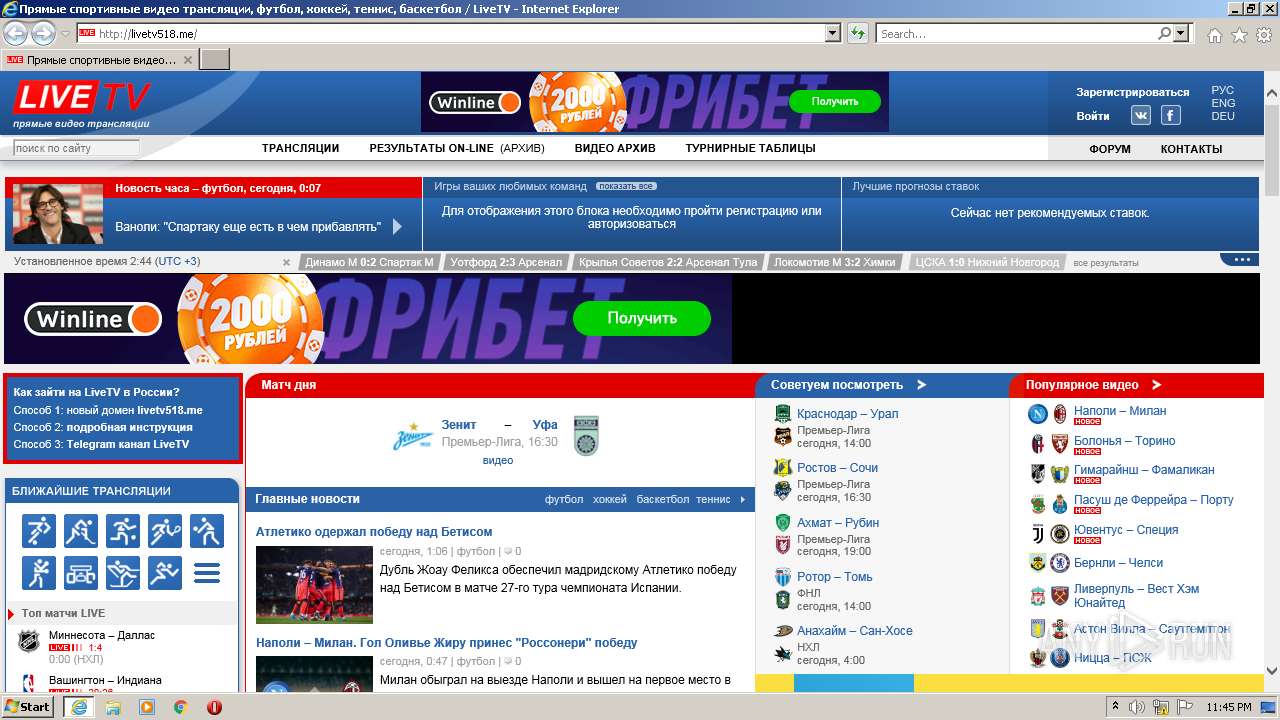 Malware analysis https//livetv518.me Malicious activity ANY.RUN Malware Sandbox Online