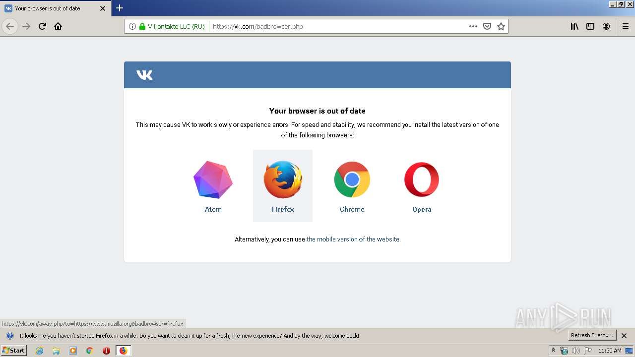 Malware analysis http://vk.com/badbrowser.php No threats detected | ANY.RUN  - Malware Sandbox Online