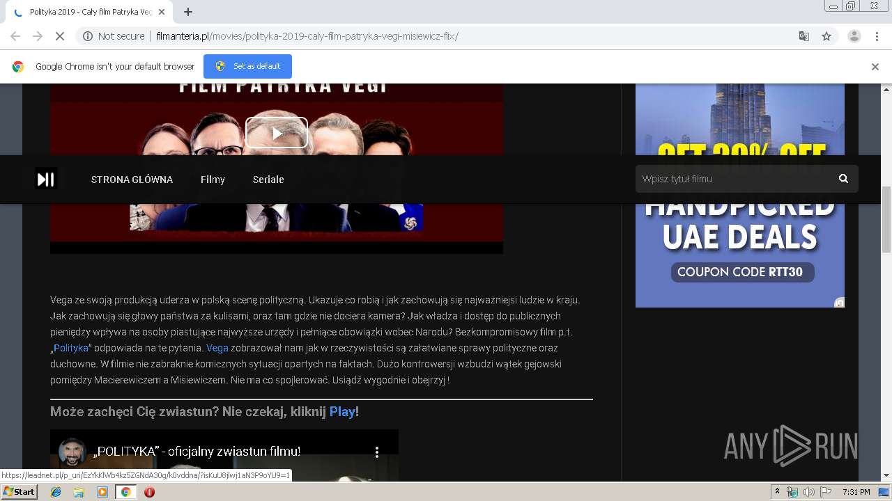 Malware analysis http://filmanteria.pl/movies/polityka-2019-caly-film-patryka-vegi-misiewicz-flix/  No threats detected | ANY.RUN - Malware Sandbox Online