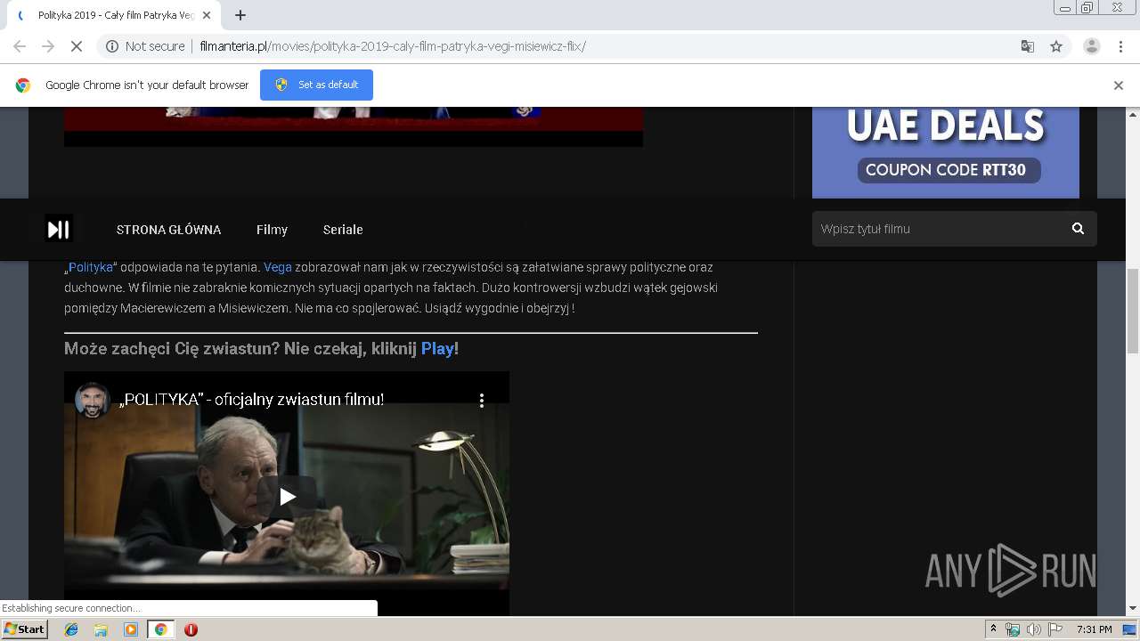 Malware analysis http://filmanteria.pl/movies/polityka-2019-caly-film-patryka-vegi-misiewicz-flix/  No threats detected | ANY.RUN - Malware Sandbox Online