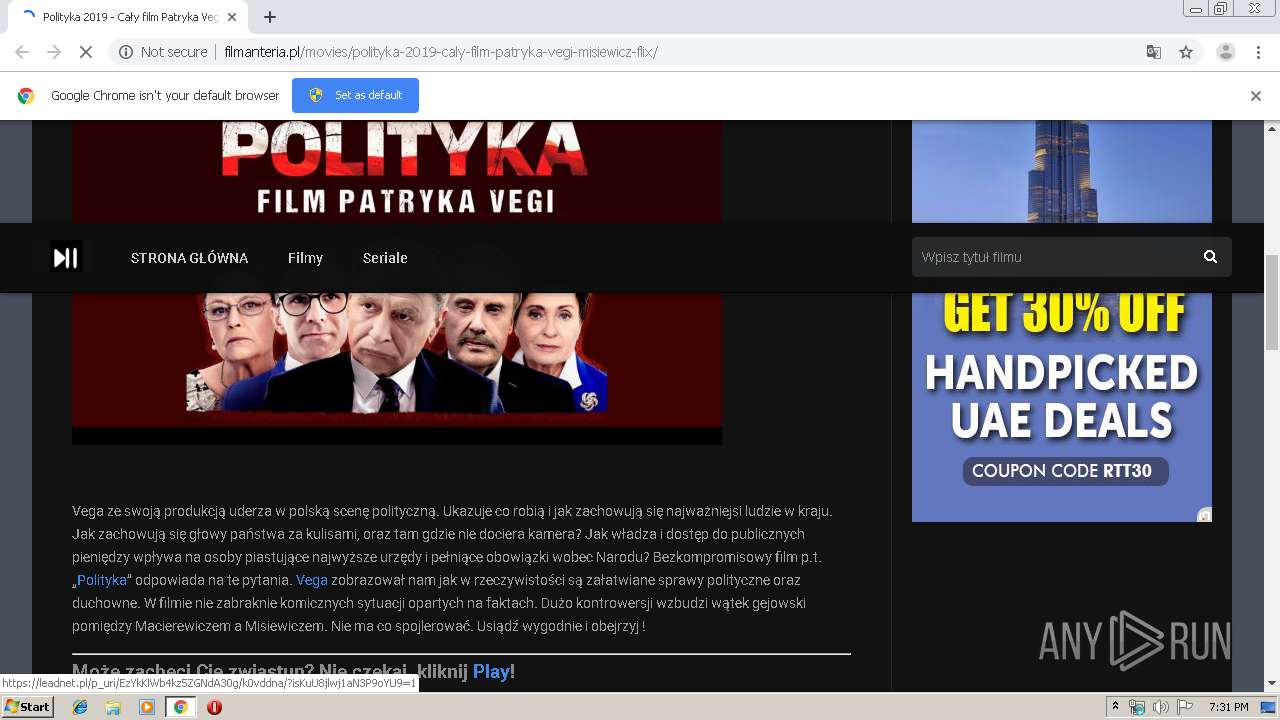 Malware analysis http://filmanteria.pl/movies/polityka-2019-caly-film-patryka-vegi-misiewicz-flix/  No threats detected | ANY.RUN - Malware Sandbox Online