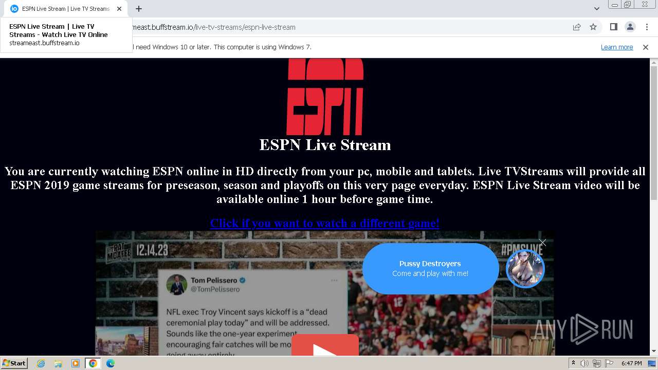 Malware analysis http://streameast.buffstream.io/live-tv-streams/espn-live- stream Malicious activity | ANY.RUN - Malware Sandbox Online