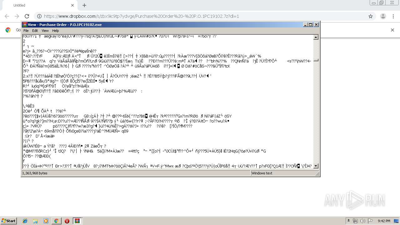 Https Www Dropbox Com S Zbx9ic9tp7ydvge Purchase 20order 20 20p O 1pc19102 7z Dl 1 Any Run Free Malware Sandbox Online