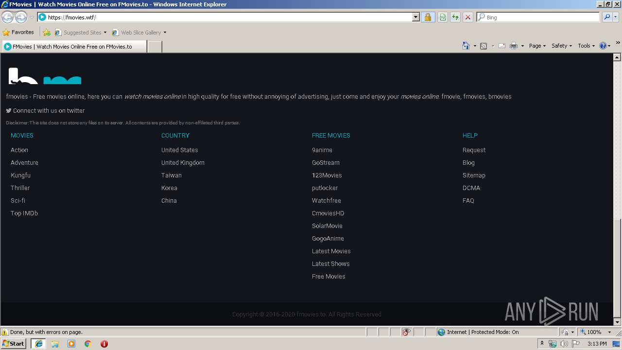 Malware analysis http://fmovies.wtf No threats detected | ANY.RUN - Malware  Sandbox Online
