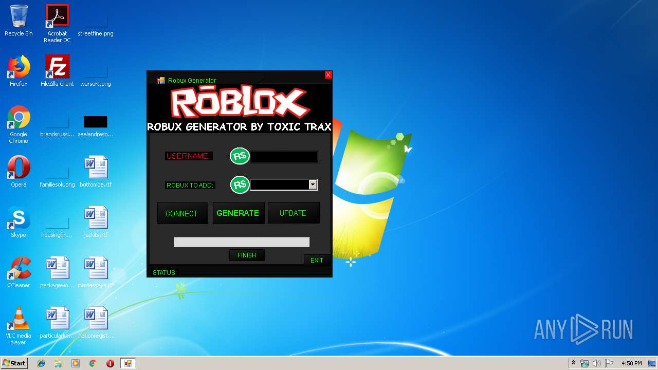 Malware analysis ROBUX GENERATOR HACK.exe Malicious activity