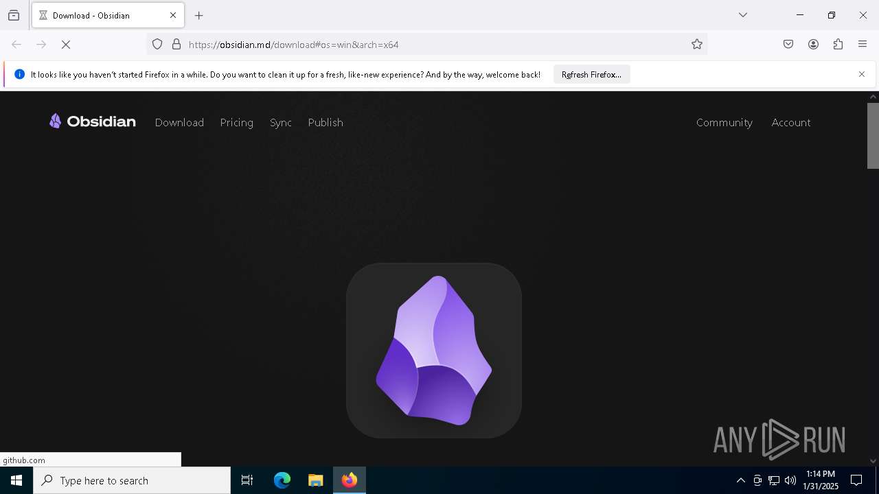 Malware analysis https://obsidian.md/download#os=win&arch=x64 Malicious ...