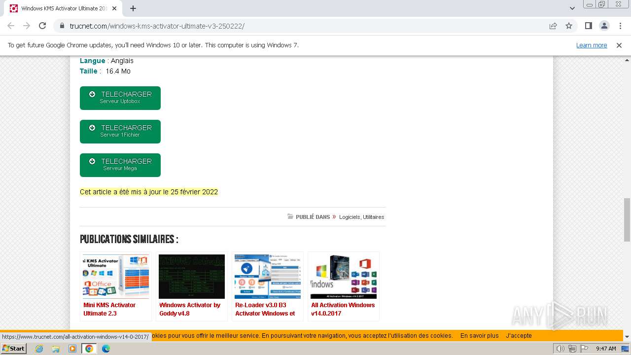 Malware analysis www.trucnet.comwindows-kms-activator-ultimate-v3-250222  Malicious activity | ANY.RUN - Malware Sandbox Online