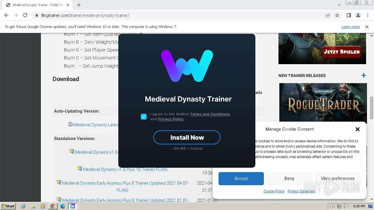 Malware analysis https://flingtrainer.com/trainer/medieval-dynasty-trainer/  Malicious activity | ANY.RUN - Malware Sandbox Online