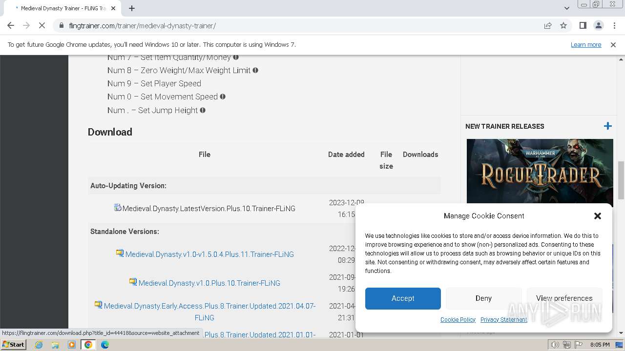 Malware analysis https://flingtrainer.com/trainer/medieval-dynasty-trainer/  Malicious activity | ANY.RUN - Malware Sandbox Online