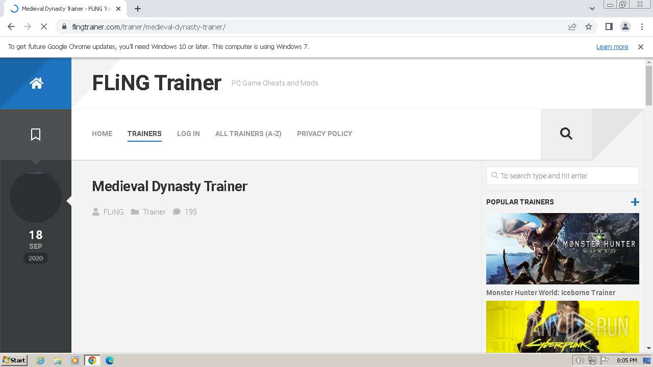 Malware analysis https://flingtrainer.com/trainer/medieval-dynasty-trainer/  Malicious activity | ANY.RUN - Malware Sandbox Online