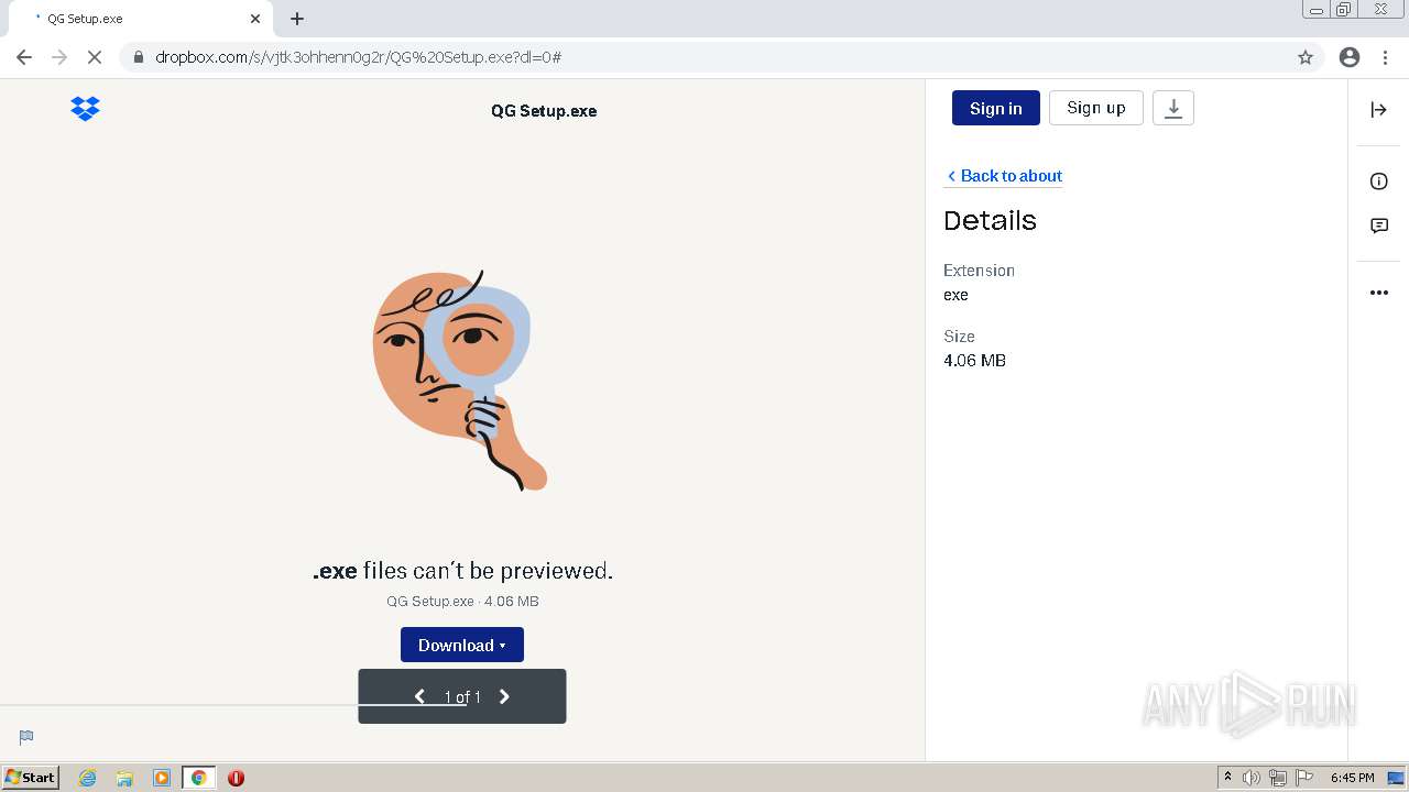 Https Www Dropbox Com S Vjtk3ohhenn0g2r Qg 20setup Exe Dl 0 Any Run Free Malware Sandbox Online