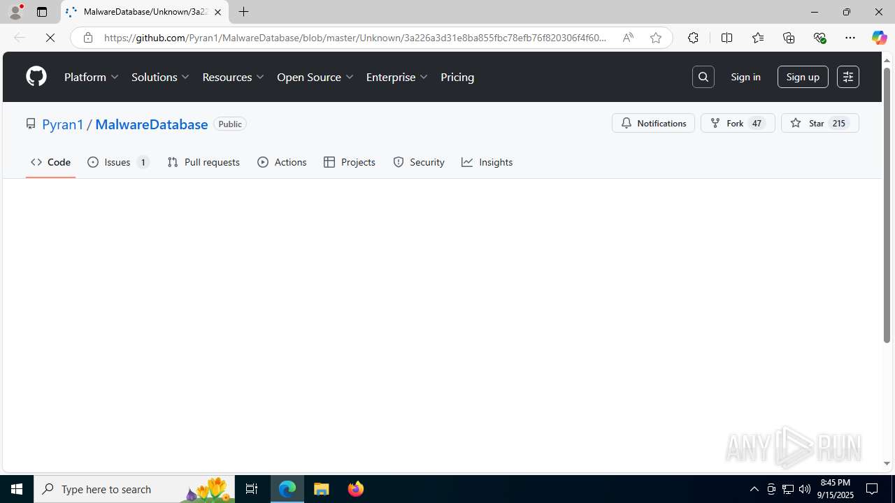 Malware analysis https://github.com/Pyran1/MalwareDatabase/blob/master ...
