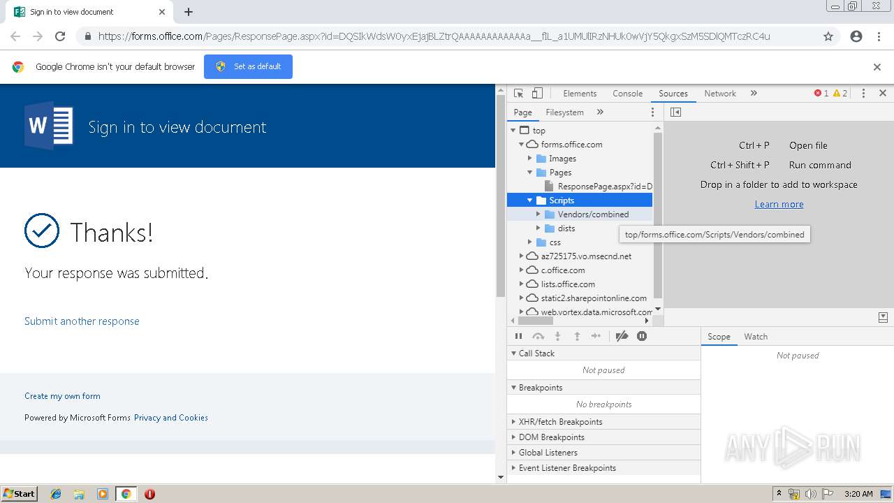 Malware analysis /Pages/?id=DQSIkWdsW0yxEjajBLZtrQAAAAAAAAAAAAa__fIL_a1UMUlIRzNHUk0wVjY5QkgxSzM5SDlQMTczRC4u  No threats detected  - Malware Sandbox Online