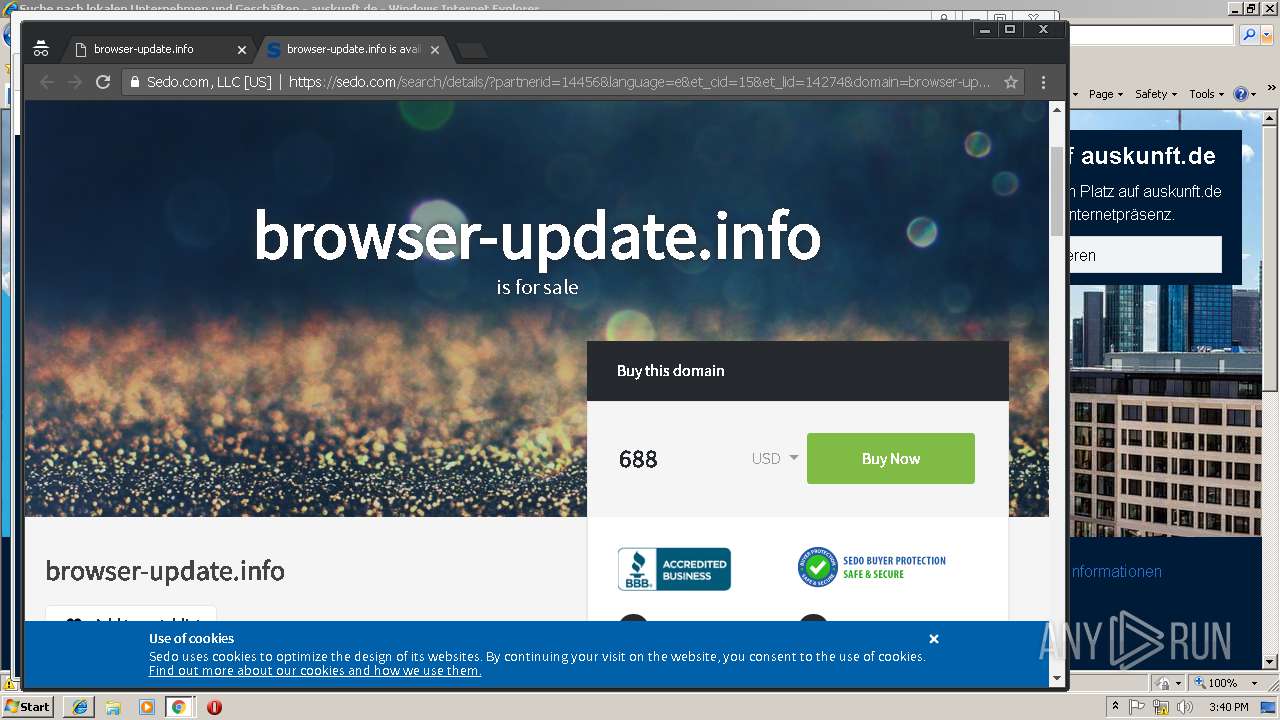 browser update info any run free malware sandbox onlinescreenshot of unknown taken from 113277 ms from task started
