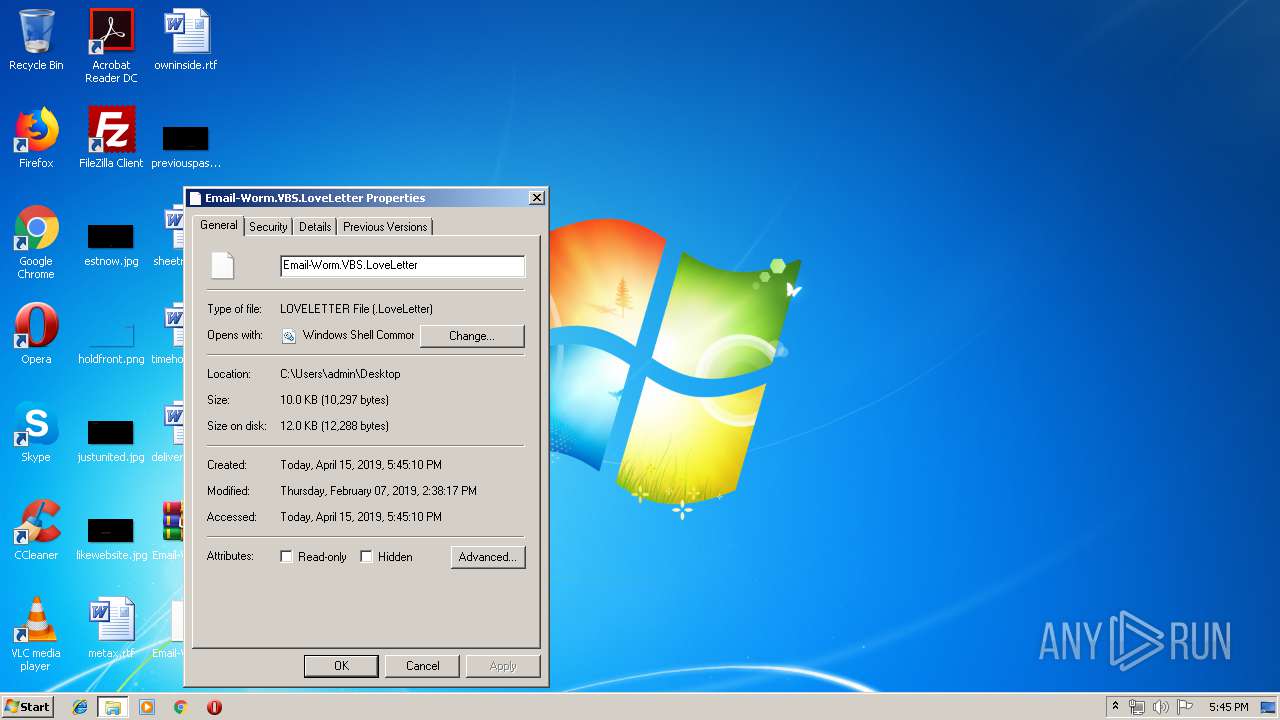 Malware analysis Email-Worm.VBS.LoveLetter.zip No threats